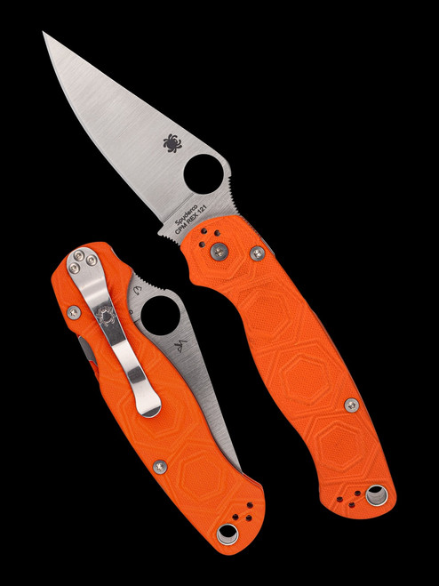 ** SOLD OUT ** Spyderco Para Military 2 - 3.45" CPM-REX 121 Satin Finish Blade - HEX Pattern Orange G-10 Scales - CUTLERY SHOPPE EXCLUSIVE - C81GPORRX1212