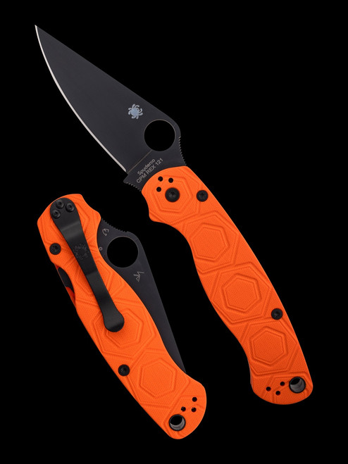 **SOLD OUT** Spyderco Para Military 2 - 3.45" CPM-REX 121 Black ZrOC Blade Finish - HEX Pattern Orange G-10 Scales - CUTLERY SHOPPE EXCLUSIVE - C81GPORRX121BK2