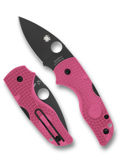 Spyderco C230PPNBK Lil' Native Lightweight Back Lock - 2.42" CTS-BD1N Black DLC Finish Plain Edge Blade - Pink FRN Handle