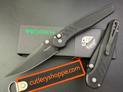 Pro-Tech AVALON Thumb Stud Manual Folder - 3.9" Black DLC Finish MagnaCut Blade - Knurled Black Anodized Aluminum Handle - Peace Neighbor Design - PN1103