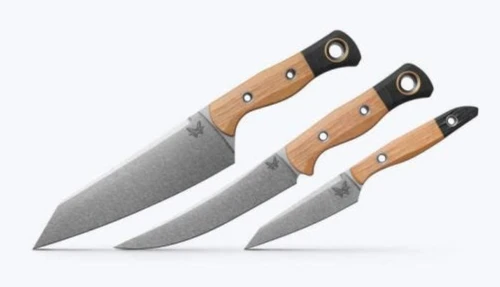Benchmade 3 Piece Cutlery Set - Wildcoast Chef, Meatcrafter Hybrid Utility & True Paring - Stonewash Finish CPM-154 Blades - Maple Valley Richlite/G-10 Handle Scales - 4005-02