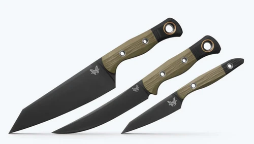 Benchmade 3 Piece Cutlery Set - Wildcoast Chef, Meatcrafter Hybrid Utility & True Paring - DLC Finish CPM-154 Blades - OD Green G-10 Handle Scales w/Black G-10 Bolsters - 4005BK-01