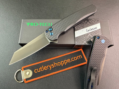 Pro-Tech Malibu Flipper - 3.25" Black DLC Finish Reverse Tanto CPM-MagnaCut Blade - Dragon Scale Black Anodized Aluminum Handle - BLADE SHOW TEXAS #46 of 125