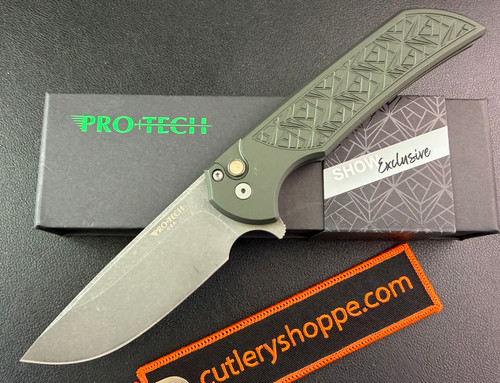 Pro-Tec Mordax Flipper - 3.75" Acid Wash Finish CPM-20CV Blade - Green Anodized NEXUS Textured 6061-T6 Aluminum Handle - BLADE SHOW TEXAS #51 of 90