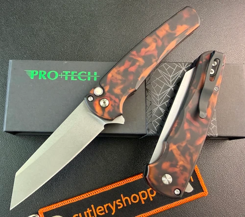 Pro-Tech Malibu Flipper - 3.25" Stonewash Reverse Tanto MagnaCut Blade - "Del Fuego" Anodized Aluminum Handle 5401-DF