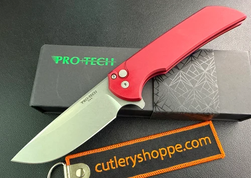 Pro-Tech Mordax Flipper - 3.75" Stonewash CPM-20CV Drop Point Blade - Red Anodized 6061-T6 Aluminum Handle - MX101-RED 20CV