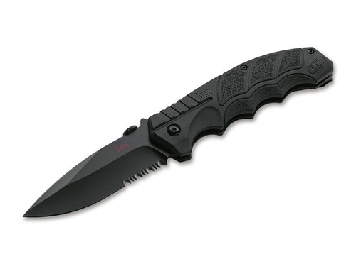 Boker H&K SFP Tactical Folder - 3.6" Combo Edge D2 Spear Point Blade - Textured Black Handle - 01HK501