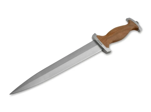 BOKER SOLINGEN 121553 SWISS DAGGER FIXED BLADE. 8.6" C75 CARBON STEEL BLADE. CHERRY WOOD HANDLE W/STAINLESS STEEL GUARD & POMMEL. TRADITIONAL METAL SCABBARD. CUTLERY SHOPPE