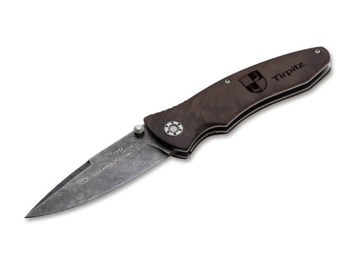 Boker Solingen Tirpitz-Damast Wood Folder - 3.9" 300 Layer “Great Pyramids” pattern Damascus Blade - Walnut Wood Handle w/Stainless Liners - LIMITED EDITION - 110192DAM