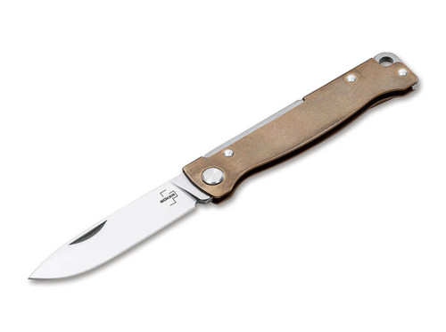 Boker Plus Atlas Brass Slipjoint Folder - 2.76" Sandvik 12C27 Drop Point Blade - Brass Handle - 01BO853