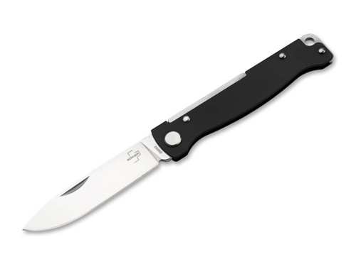 Boker Plus Atlas Black Slipjoint Folder - 2.64" Sandvik 12C27 Drop Point Blade - Black Finish Stainless Steel Handle - 01BO851