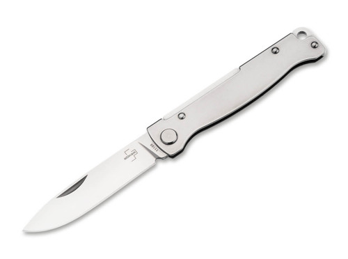 Boker Plus Atlas SW Slipjoint Folder - 2.64" Sandvik 12C27 Drop Point Blade - Stonewash Finish Stainless Steel Handle - 01BO856