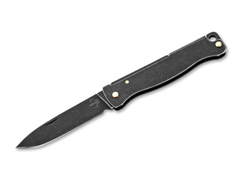 Boker Plus Atlas Mini Dark Slipjoint Folder - 1.65" Sandvik 12C27 Drop Point Blade - Black Stonewash Finish Stainless Steel Handle - 01BP0025