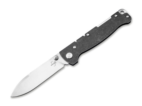 Boker Plus Atlas Droppoint TS Lockback Folder - 2.87" D2 Drop Point Blade - Black Stonewash Finish Stainless Steel Handle - 01BP0064