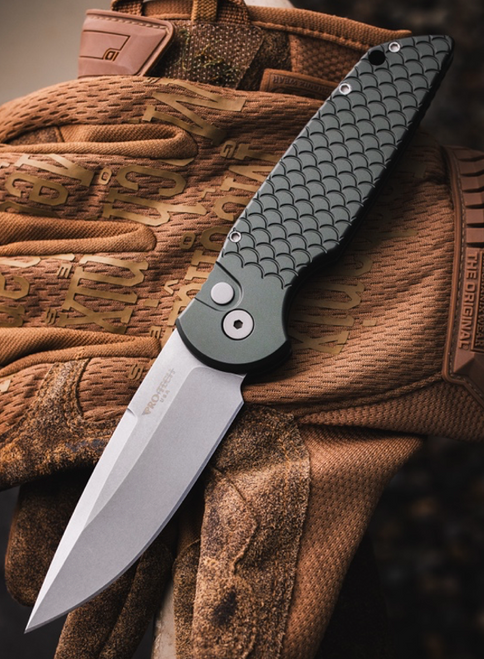 Pro-Tech TR-3 X1 SW GREEN Tactical Response 3 AUTOMATIC - 3.5" Stonewash Finish 154CM Blade - Green Anodized Aluminum Handle