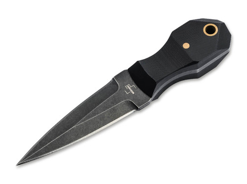 Boker Plus 02BP0002 Pocket Rocket - 2.76" Double Edge Black Stonewash Finish D2 Blade - Black G-10 Scales - Black Kydex Neck Sheath w/Ball Chain