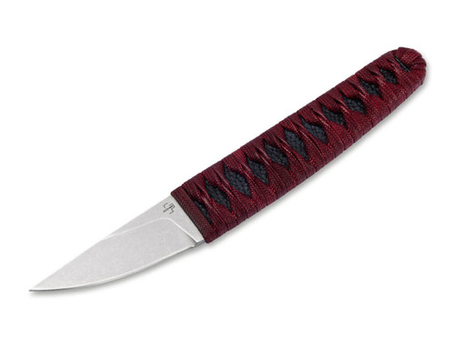 Boker Plus Kissaki - 2.44" 440C Blade - Wine Red Cord Wrapped Hineri-Maki Cross Pattern Handle - Black Kydex Sheath w/Belt Clip - 02BP0026