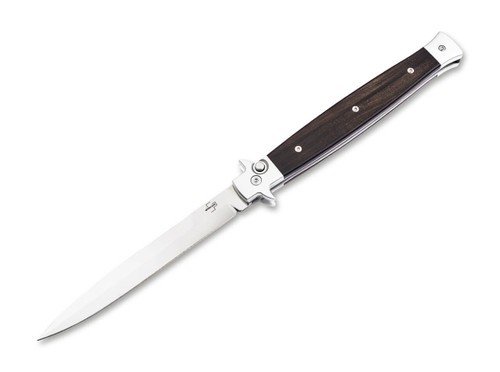 Boker Plus Stiletto 5.0 Ebony AUTOMATIC - 5.12" 14C28N Single Edge Blade - Stainless Steel Handle w/Ebony Wood Scales - 06EX752