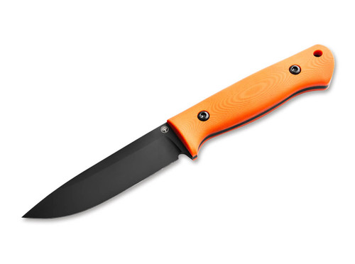 Boker Solingen Dutch Bushcraft Knives DBK Bushfriend 2000 - 4.33" 80CrV2 Black Finish Blade - Orange G-10 Scales - Leather Sheath w/Dangler - 121003