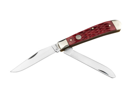 Boker Treebrand Trapper Jigged Red - D2 Tool Steel Blades - Nickel Silver Bolsters w/Textured Red Jigged Bone Scales - 110825