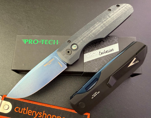 Pro-Tech Vero Synapse AUTOMATIC - 3.5" Sapphire Blue PVD Finish MagnaCut Blade - Dark Blue Linen Micarta Front/Black Aluminum Backside Handle - 2026 Blade Show Atlanta #25 of 75