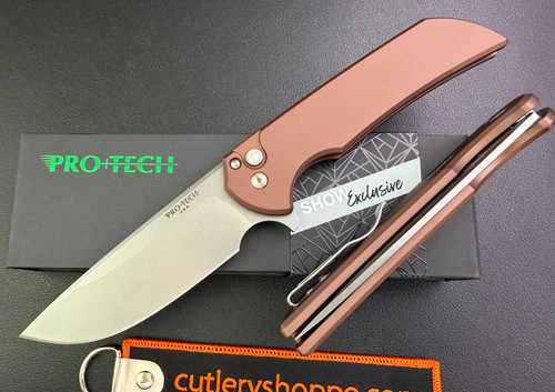 Pro-Tech Mordax Flipper - 3.75" Stonewash CPM-MagnaCut Drop Point Blade - Brown Anodized Aluminum Handle - 2026 BLADE SHOW ATLANTA - #16 of 100