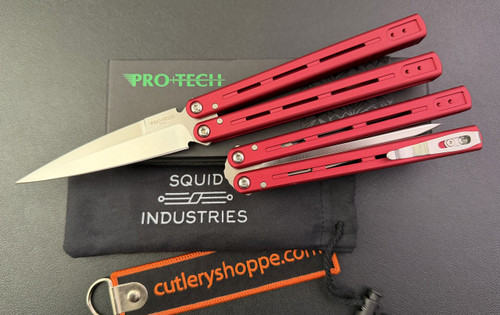 Pro-Tech FlyFather 2 Squid Industries BALI-SONG - 4.0" Satin Finish 154CM Blade - Red Anodized 7075 Aluminum Handle - FF2101-RED