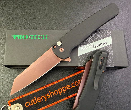 Pro-Tech Malibu Flipper - 3.25" Copper Rose PVD Finish Reverse Tanto CPM-MagnaCut Blade - Black Anodized Aluminum Handle - BLADE SHOW ATLANTA #69 of 200