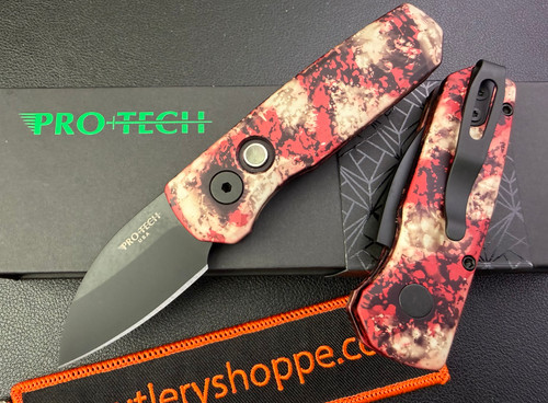 Pro-Tech Runt 5 AUTOMATIC - 1.9" Black DLC CPM-Magnacut Wharncliffe Blade - Crimson Tiger Camo Anodized 6061-T6 Aluminum Handle - R5303-CTC