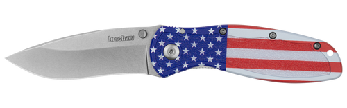 Kershaw 1670USA Blur USA FLAG SpeedSafe® Assisted Folder - 3.4" Plain Edge Stonewash Finish Sandvik 14C28N Blade - Red, White & Blue Anodized 6061-T6 Aluminum Handle