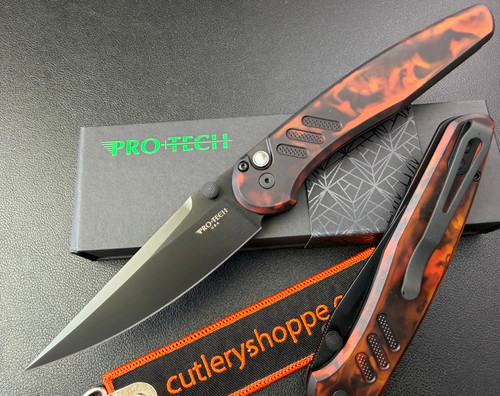 Pro-Tech AVALON Thumb Stud Manual Folder - 3.9" DLC Finish MagnaCut Blade - "Del Fuego" Custom Anodized Aluminum Handle - Peace Neighbor Designed - PN1101-B4-DF