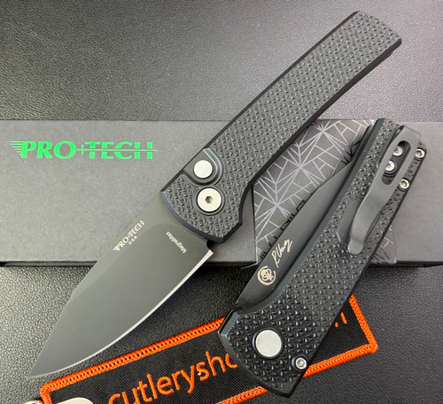 Pro-Tech Scapegoat AUTOMATIC - 3.0" DLC Black MagnaMax Blade - Black Anodized Carbide Textured 6061-T6 Aluminum Handle - RAMON CHAVEZ DESIGN - RCS1106