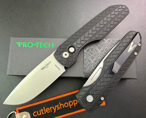 Pro-Tech Vero Synapse AUTOMATIC - 3.5" Black DLC Finish MagnaMax Blade - Black Anodized Herringbone Textured Aluminum Handle - VERO2105-MM