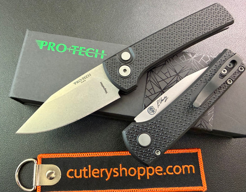 Pro-Tech Scapegoat AUTOMATIC - 3.0" Stonewash Finish MagnaMax Blade - Black Anodized Carbide Textured 6061-T6 Aluminum Handle - RAMON CHAVEZ DESIGN - RCS1105