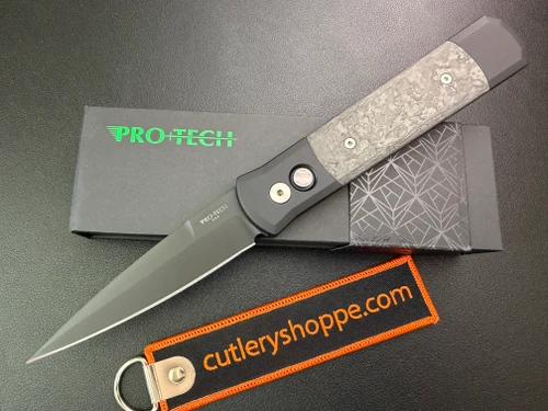 Pro-Tech Godfather AUTOMATIC - 4.0" Black DLC Finish 154CM Blade - Black Anodized 6061-T6 Aluminum Handle w/Techno Carbon Fiber Inlays - 905-LTD TC BLACK