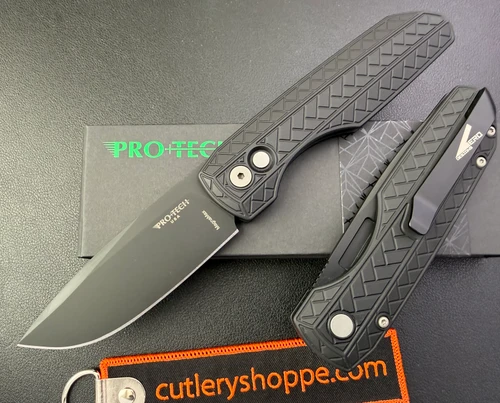 Pro-Tech Vero Synapse 2 AUTOMATIC - 3.5" Black DLC Finish MagnaMax Blade - Black Anodized Herringbone Textured Aluminum Handle - VERO2106-MM