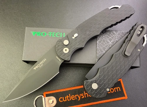 Pro-Tech Tactical Response 4 AUTOMATIC - 4.0" Black DLC Finish MagnaMax Blade - "Feather Texture" Black Anodized Aluminum Handle w/Glass Breaker - T4106-F-MM
