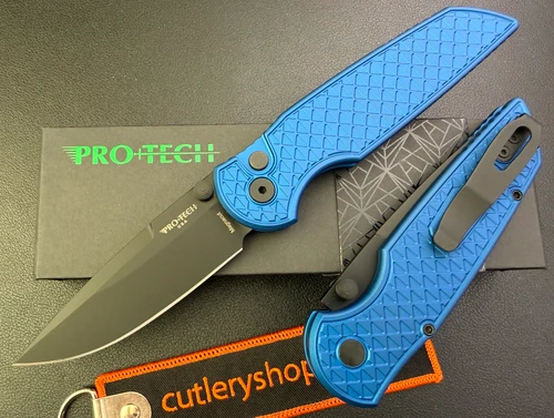 Pro-Tech TR-3 INTEGRITY Thumb Stud Manual Folder - 3.5" Black DLC Finish CPM-MagnaCut Blade - Relic Textured Blue Anodized Aluminum Handle - INT1106-BLUE
