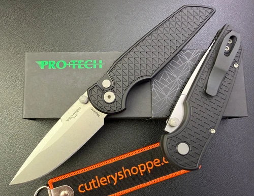 Pro-Tech TR-3 INTEGRITY Thumb StudManual Folder - 3.5" Stonewash Finish CPM-MagnaCut Blade - Relic Textured Black Anodized Aluminum Handle - INT1105