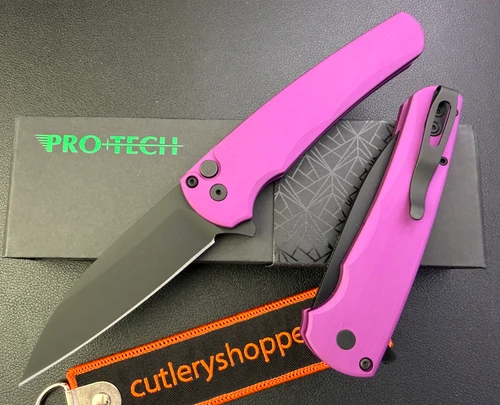 Pro-Tech Malibu Flipper - 3.25" Stonewash Wharncliffe MagnaCut Blade - Purple Anodized 7075 Aluminum Handle - 5303-PURPLE