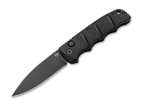 Boker Plus Kalashnikov All Black AUTOMATIC - 3.35" Drop Point D2 Plain Edge Blade - Black Anodized Textured Aluminum Handle w/Finger Grooves - 01BP0151