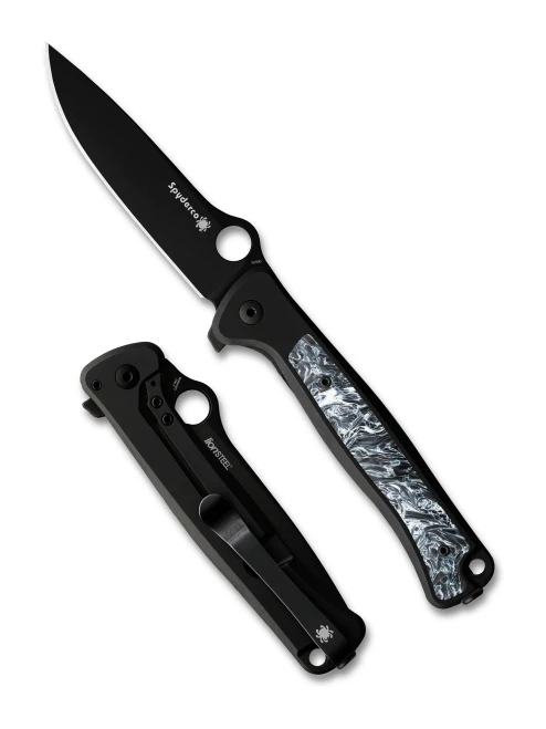 Spyderco lionSTEEL SLYM Folder - 3.42" Black PVD Finish M390 Blade - Titanium Handle w/Dark Matter Polar Fat Carbon Fiber Inlay - C271TIBKPBK