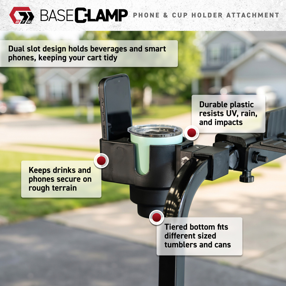 GTW® BaseClamp Mounting Clamp with Cup and Phone Holder (1 Inch)