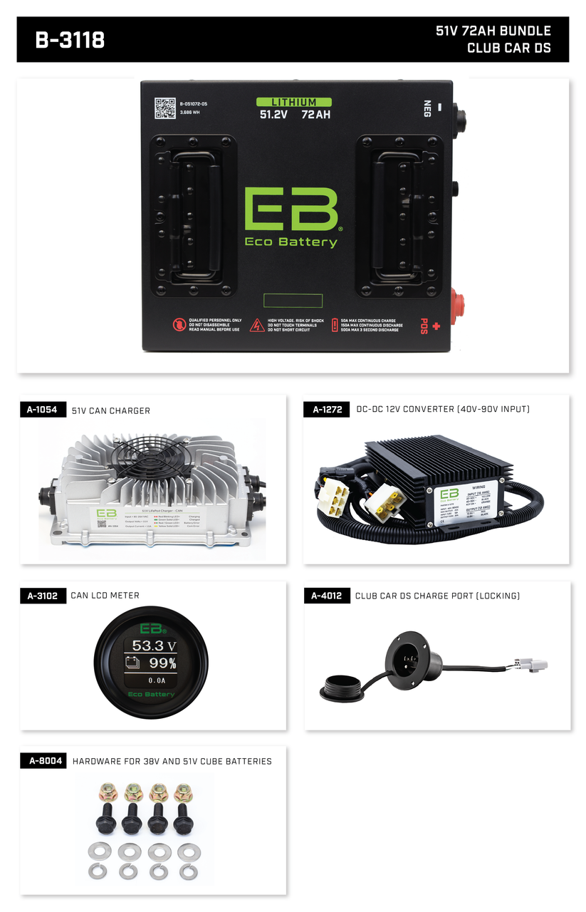 EB Eco Battery Lithium Conversion 51V 72Ah Club Car DS Bundle