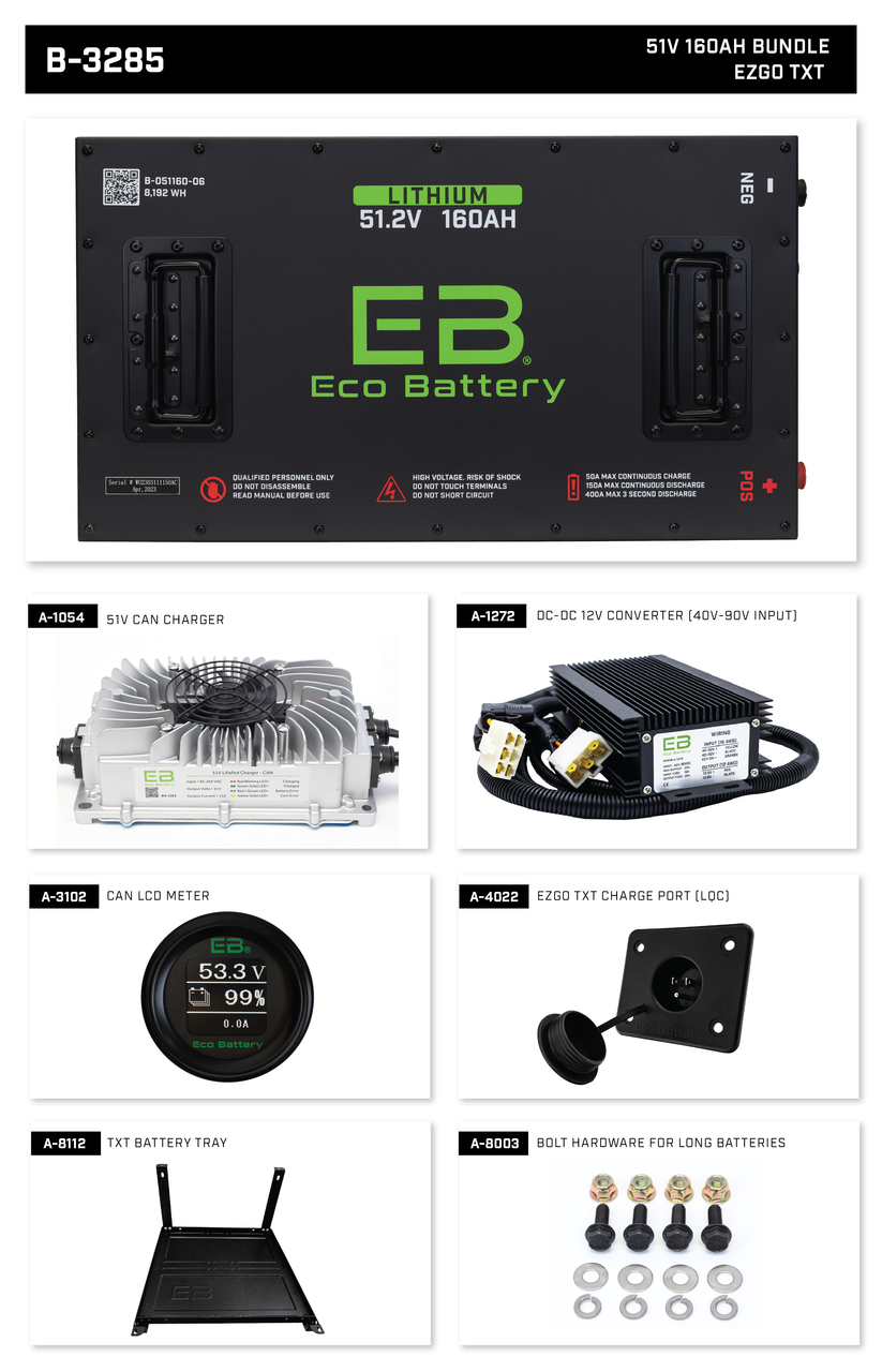 EB Eco Battery Lithium Conversion 51V 160Ah EZGO TXT Bundle