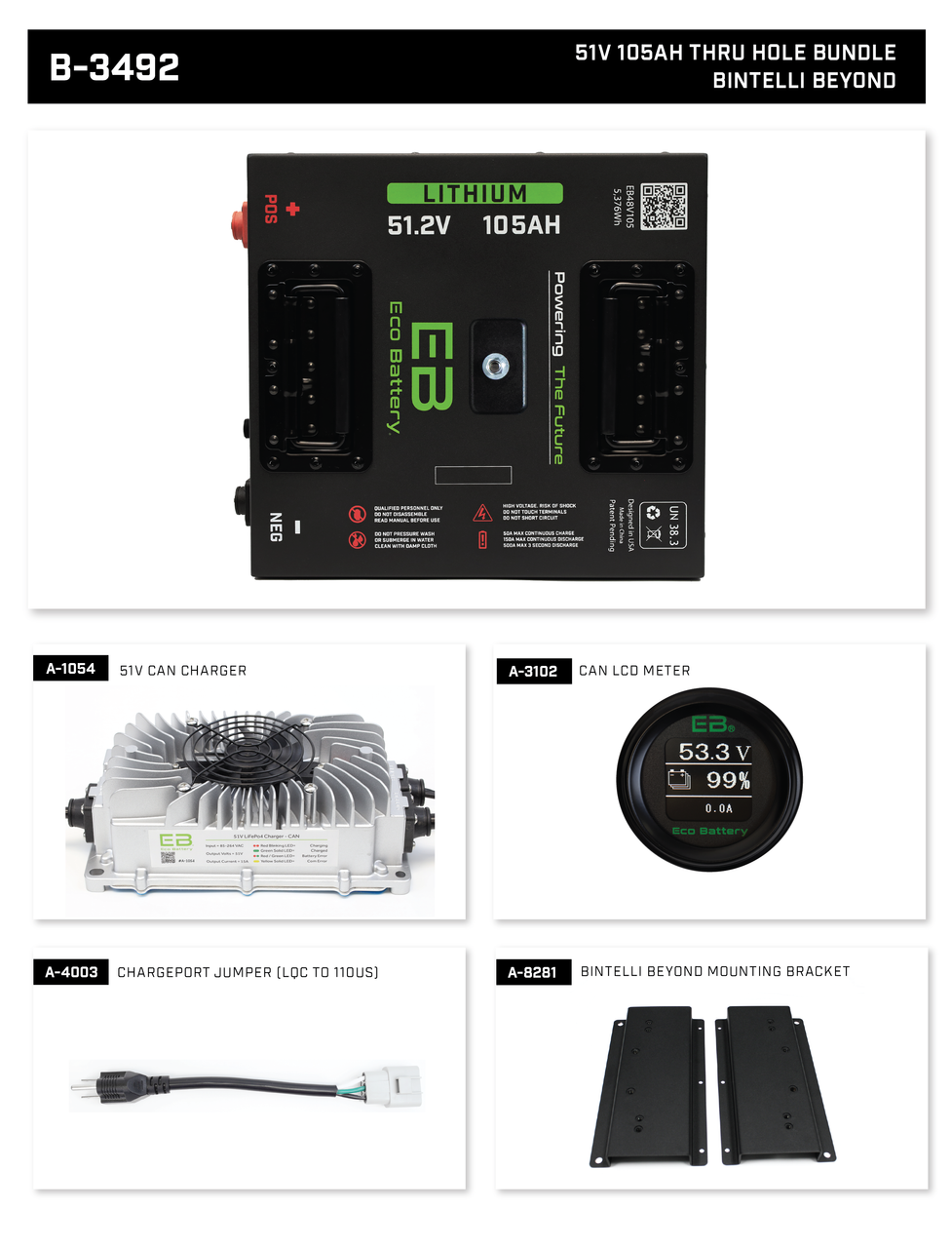 EB Eco Battery Lithium Conversion  51V 105Ah Thru Hole Bintelli Beyond Bundle