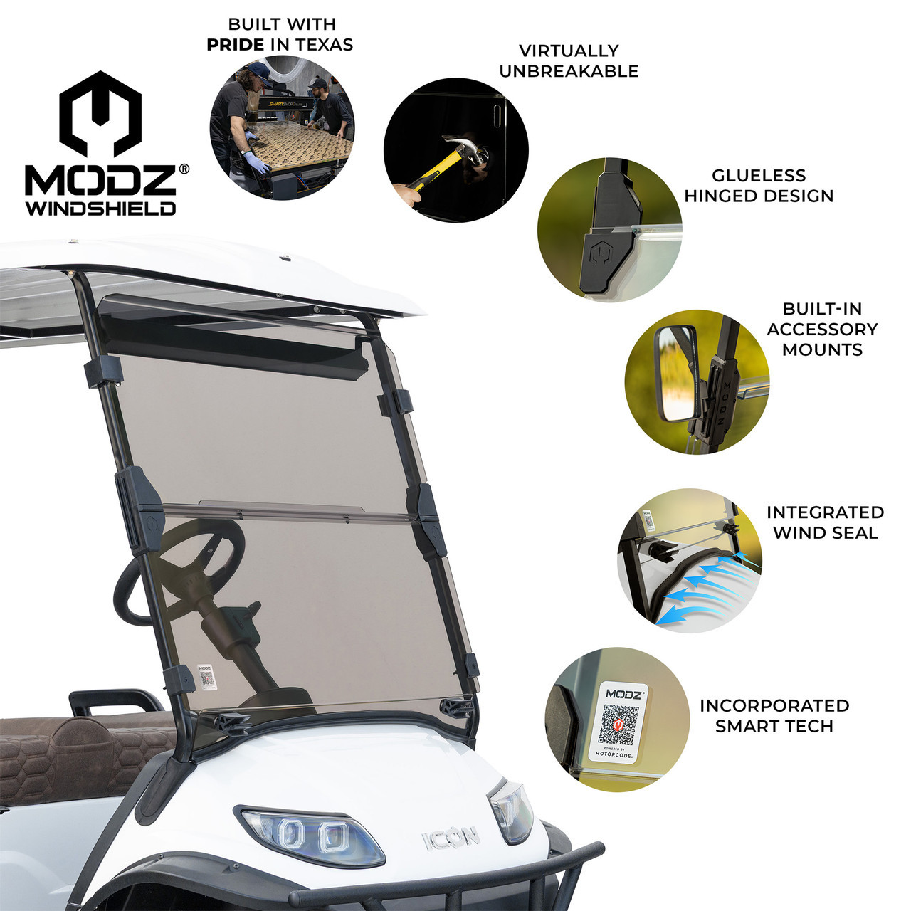 MODZ® Windshield for Icon & AEV Golf Carts