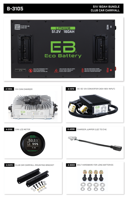 EB Eco Battery Lithium Conversion 51V 160Ah Club Car Carryall Bundle