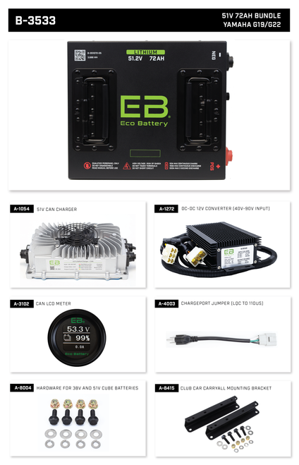 EB Eco Battery Lithium Conversion 51V 72Ah Yamaha G19/G22 Bundle