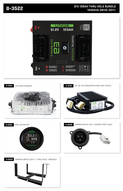 EB Eco Battery Lithium Conversion 51V 105Ah Thru Hole Yamaha Drive (2011+) Bundle